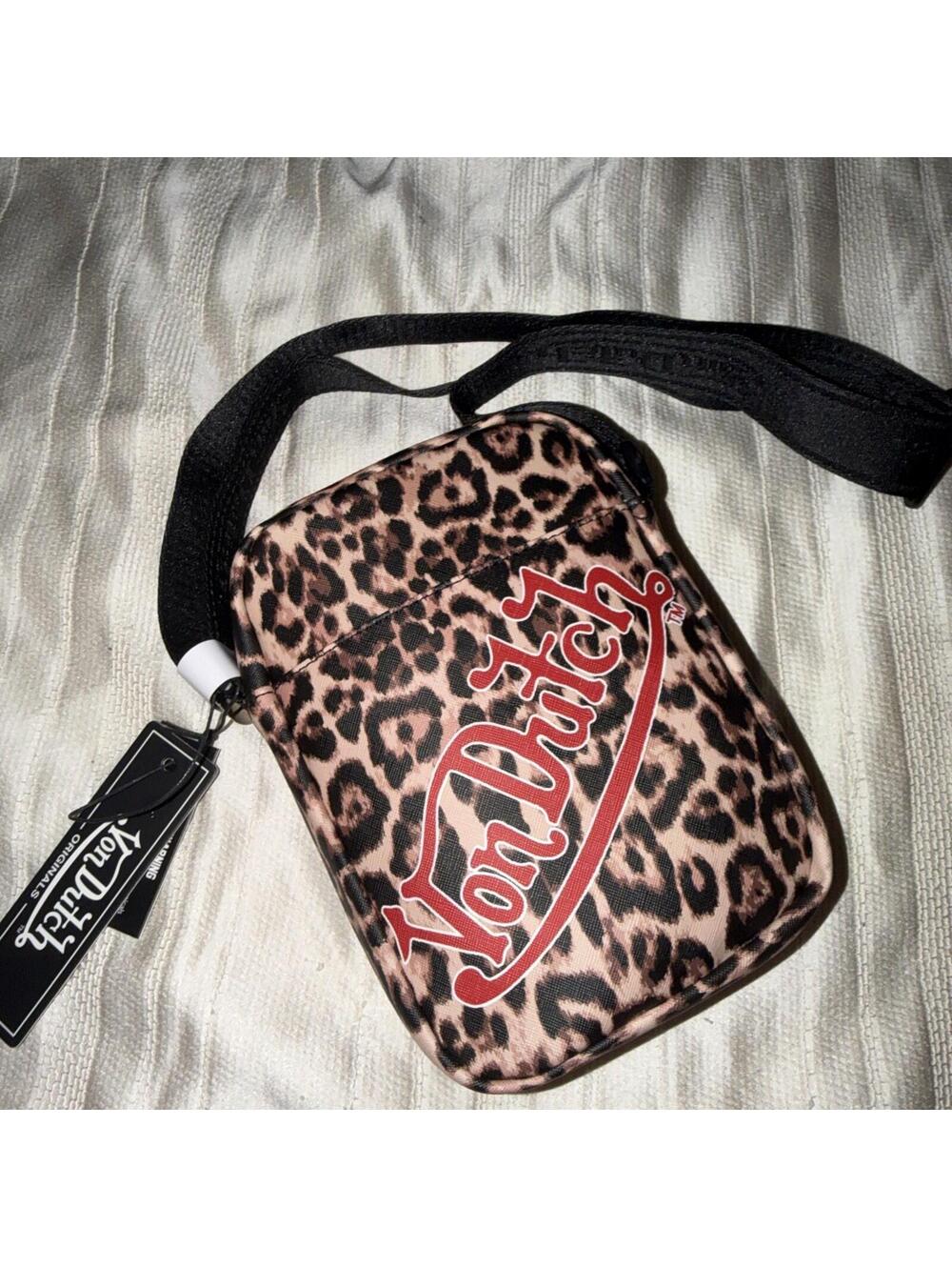 Von Dutch Leopard Cheetah Print Red Logo Small Crossbody Bag  ~ NWT